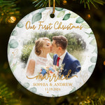 Custom Photo First Christmas Wedding Gifts for Couples - Personalized Ceramic Ornament