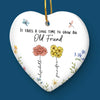 Besties Bloom Together Like Wildflowers - Bestie Personalized Custom Ornament - Ceramic Heart Shaped - Christmas Gift For Best Friends, BFF, Sisters