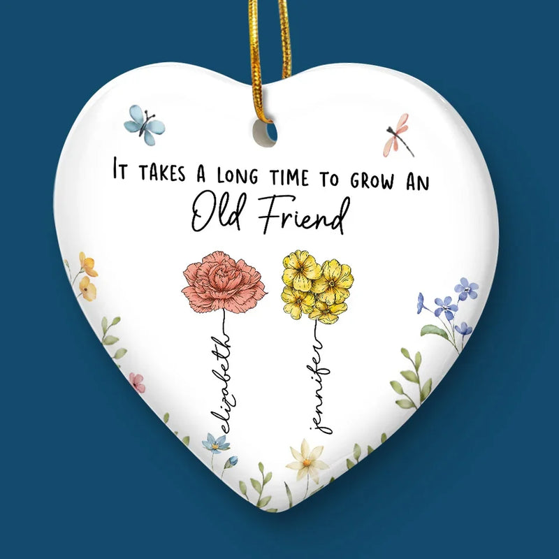 Besties Bloom Together Like Wildflowers - Bestie Personalized Custom Ornament - Ceramic Heart Shaped - Christmas Gift For Best Friends, BFF, Sisters