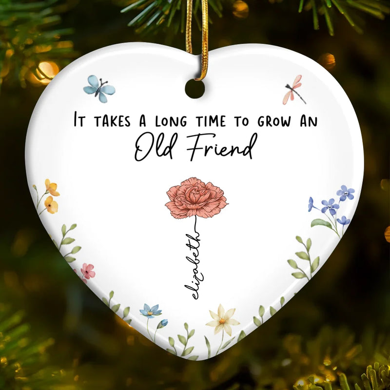 Besties Bloom Together Like Wildflowers - Bestie Personalized Custom Ornament - Ceramic Heart Shaped - Christmas Gift For Best Friends, BFF, Sisters