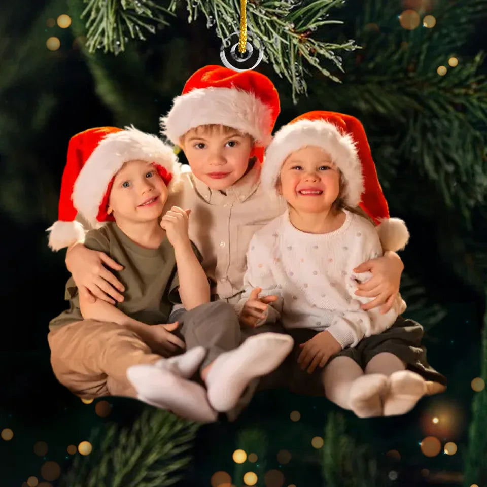 Photo personnalisée « Restez calme et passez un joyeux Noël » - Ornement personnalisé pour la famille - Forme personnalisée en acrylique - Cadeau de Noël pour les membres de la famille, les frères et sœurs