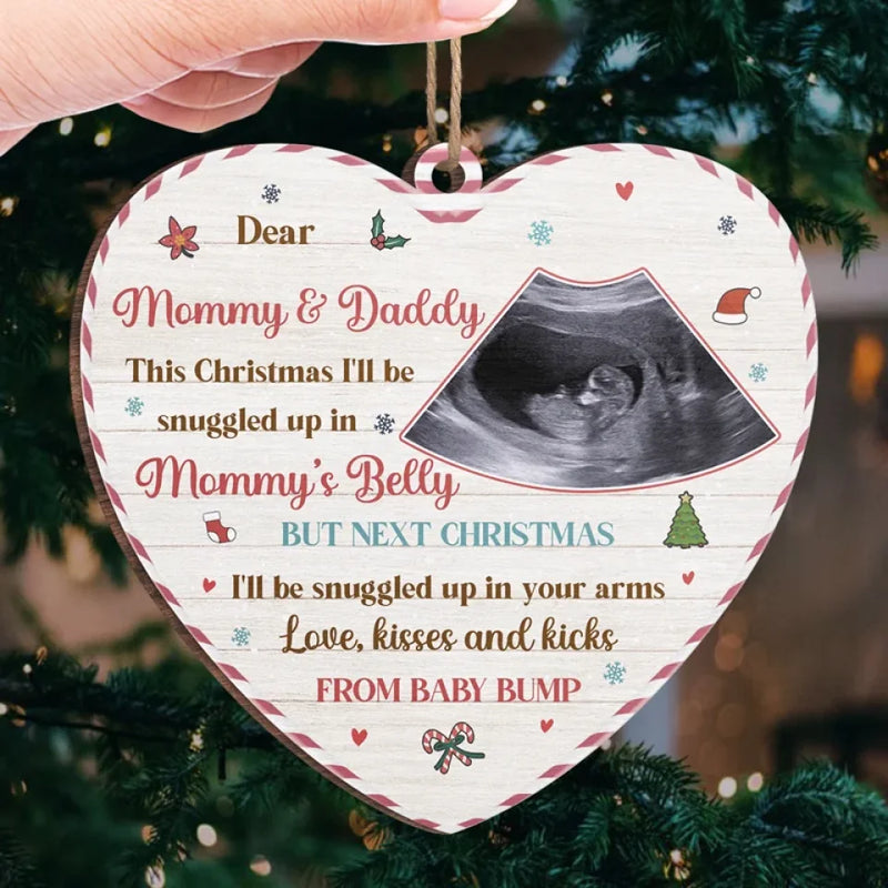 Custom Photo Love, Kisses And Kicks - Family Personalized Custom Ornament - Wood Custom Shaped - Christmas Gift For Baby Kids, Newborn Baby, First Christmas