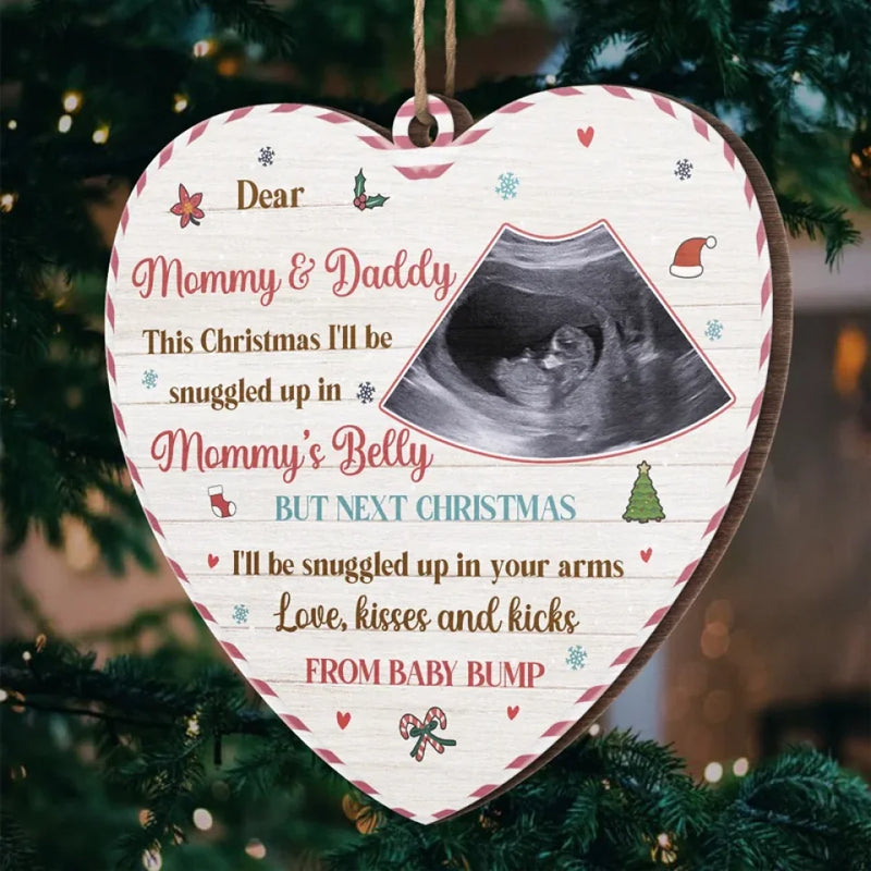 Custom Photo Love, Kisses And Kicks - Family Personalized Custom Ornament - Wood Custom Shaped - Christmas Gift For Baby Kids, Newborn Baby, First Christmas