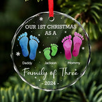 Christmas Shines Bright With Love, Joy And The Warmth Of Family - Family Personalized Custom Circle Glass Ornament - Christmas Gift For New Moms, New Dads, Baby