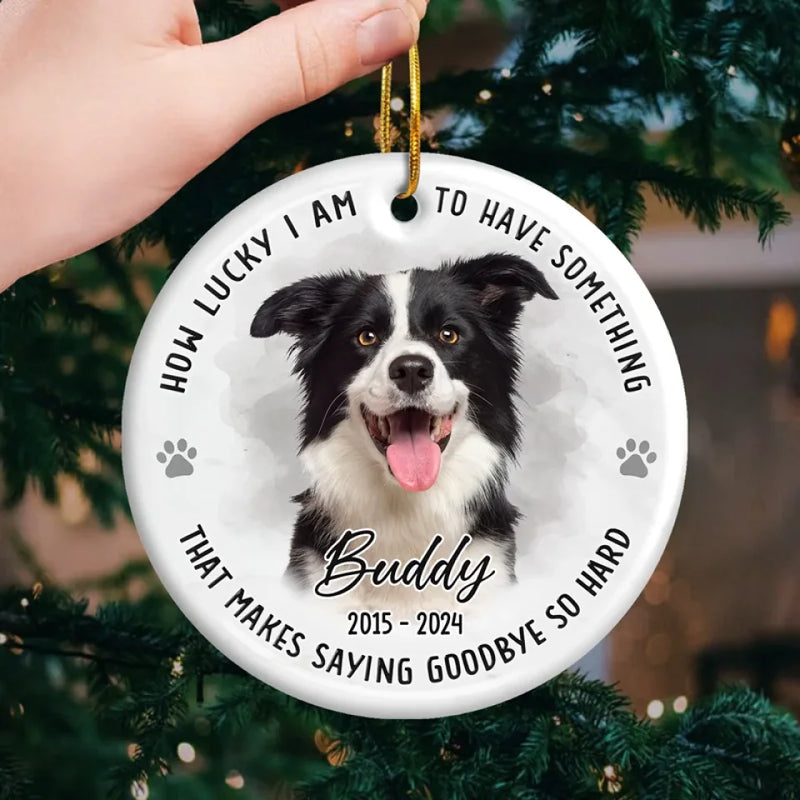 Custom Photo No Longer By My Side But Forever In My Heart - Memorial Personalized Custom Ornament - Ceramic Round Shaped - Sympathy Gift, Christmas Gift For Pet Owners, Pet Lovers