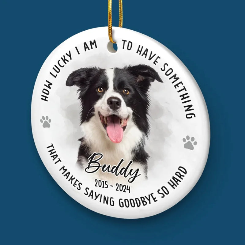 Custom Photo No Longer By My Side But Forever In My Heart - Memorial Personalized Custom Ornament - Ceramic Round Shaped - Sympathy Gift, Christmas Gift For Pet Owners, Pet Lovers