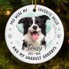 Custom Photo No Longer By My Side But Forever In My Heart - Memorial Personalized Custom Ornament - Ceramic Round Shaped - Sympathy Gift, Christmas Gift For Pet Owners, Pet Lovers