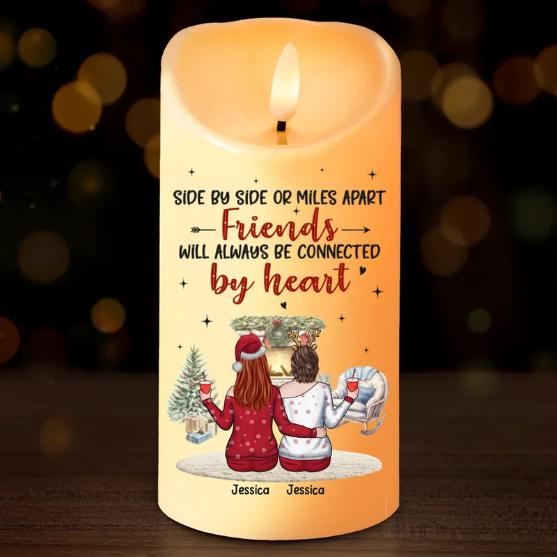 Friends Will Always Be Connected By Heart - Bestie Personalized Custom LED Candle - Christmas Gift For Best Friends, BFF, Sisters