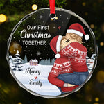 Our First Christmas - Couple Personalized Custom Circle Glass Ornament - Gift For Husband Wife, Anniversary, First Christmas