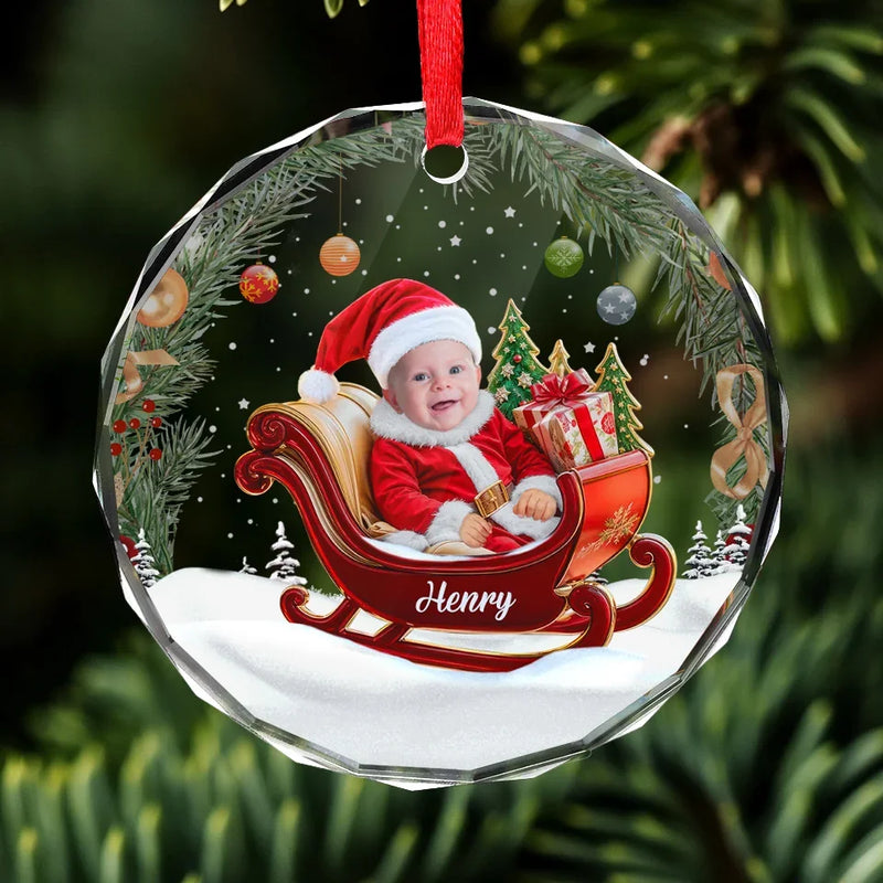 Custom Photo Our Baby Is The Sweetest Santa - Family Personalized Custom Circle Glass Ornament - Christmas Gift For Baby Kids, Newborn Baby, First Christmas