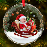 Custom Photo Our Baby Is The Sweetest Santa - Family Personalized Custom Circle Glass Ornament - Christmas Gift For Baby Kids, Newborn Baby, First Christmas