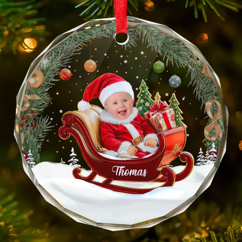 Custom Photo Our Baby Is The Sweetest Santa - Family Personalized Custom Circle Glass Ornament - Christmas Gift For Baby Kids, Newborn Baby, First Christmas