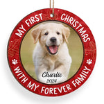 Custom Photo My First Christmas With My Forever Family - Dog & Cat Personalized Custom Ornament - Wood Custom Shaped - Christmas Gift For Dog Lovers, Cat Lovers