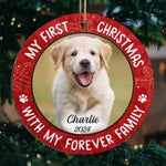 Custom Photo My First Christmas With My Forever Family - Dog & Cat Personalized Custom Ornament - Wood Custom Shaped - Christmas Gift For Dog Lovers, Cat Lovers