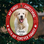 Custom Photo My First Christmas With My Forever Family - Dog & Cat Personalized Custom Ornament - Wood Custom Shaped - Christmas Gift For Dog Lovers, Cat Lovers