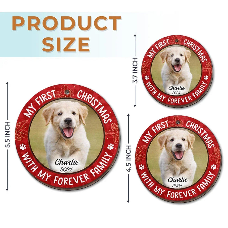Custom Photo My First Christmas With My Forever Family - Dog & Cat Personalized Custom Ornament - Wood Custom Shaped - Christmas Gift For Pet Owners, Pet Lovers, First Christmas