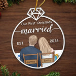 Our First Christmas Engaged - Couple Personalized Custom Ornament - Acrylic Custom Shaped - Christmas Gift For Husband Wife, Anniversary, First Christmas