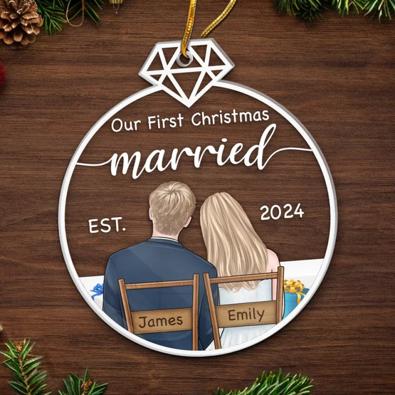 Our First Christmas Engaged - Couple Personalized Custom Ornament - Acrylic Custom Shaped - Christmas Gift For Husband Wife, Anniversary, First Christmas