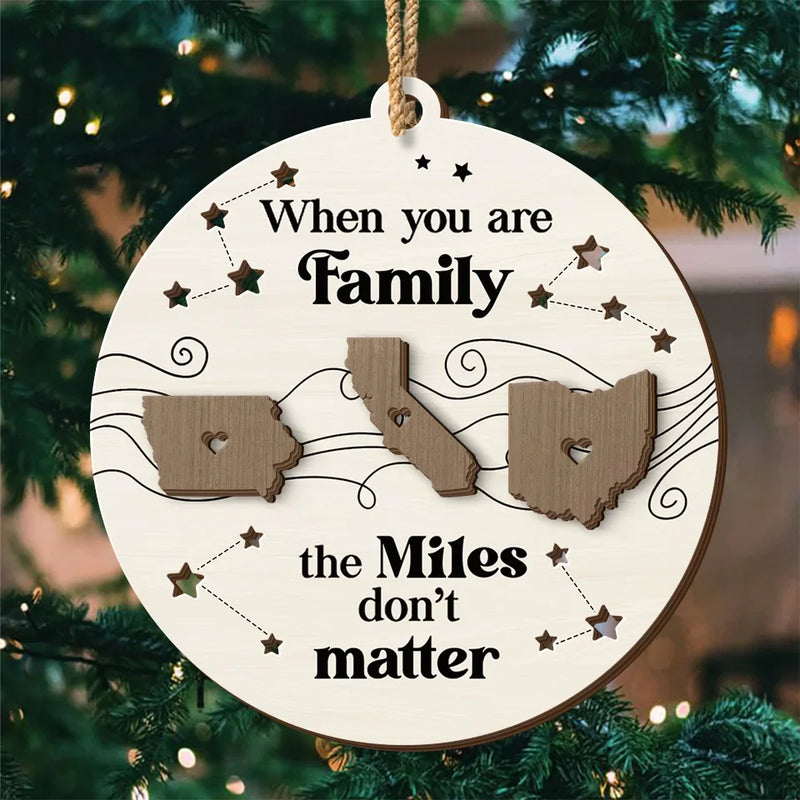 Long Distance We Will Always Be Connected By Heart - Family Personalized Custom Shaped 2 Layered Wood Christmas Ornament - Christmas Gift For Family Members