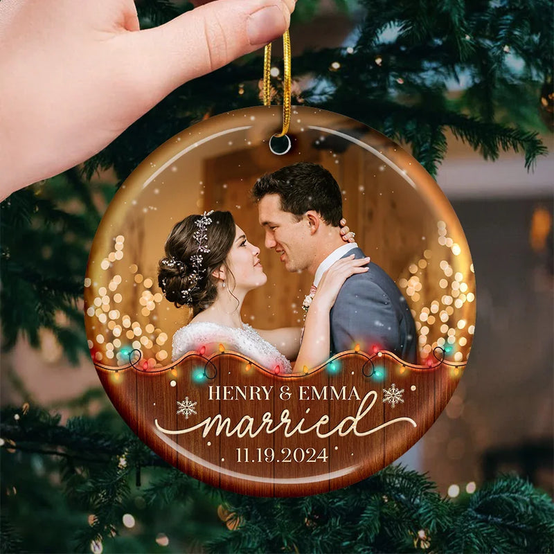 Custom Photo Building A Love Story That Will Last Forever - Couple Personalized Custom Ornament - Ceramic Round Shaped - Christmas Gift For Husband Wife, Anniversary, First Christmas