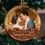 Custom Photo Building A Love Story That Will Last Forever - Couple Personalized Custom Ornament - Ceramic Round Shaped - Christmas Gift For Husband Wife, Anniversary, First Christmas