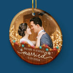 Custom Photo Building A Love Story That Will Last Forever - Couple Personalized Custom Ornament - Ceramic Round Shaped - Christmas Gift For Husband Wife, Anniversary, First Christmas