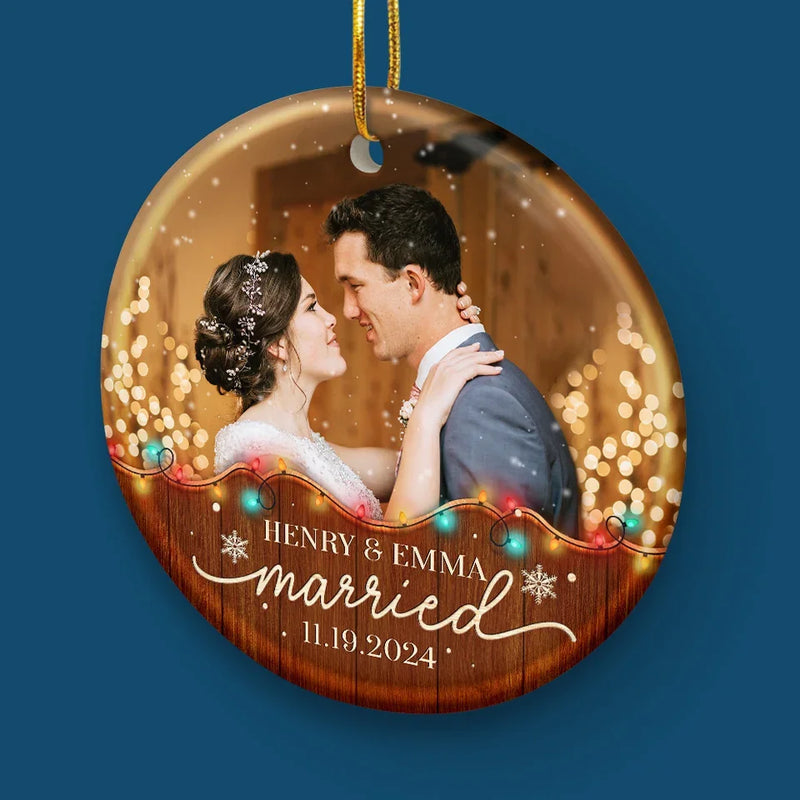 Custom Photo Building A Love Story That Will Last Forever - Couple Personalized Custom Ornament - Ceramic Round Shaped - Christmas Gift For Husband Wife, Anniversary, First Christmas