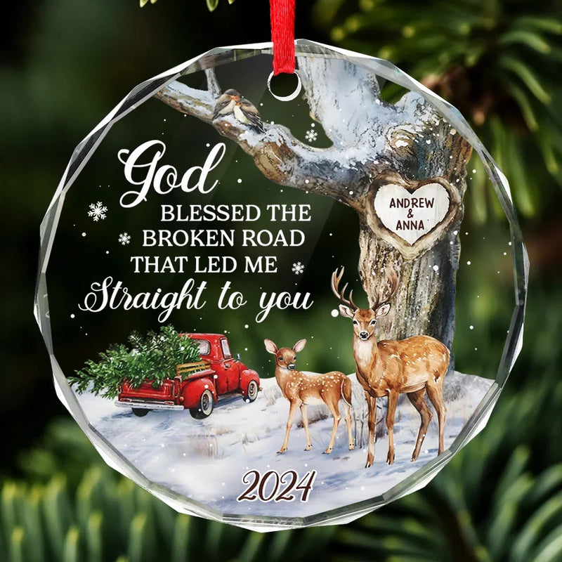 This Ornament Celebrates The Love That Binds Us - Couple Personalized Custom Circle Glass Ornament - Christmas Gift For Husband Wife, Anniversary