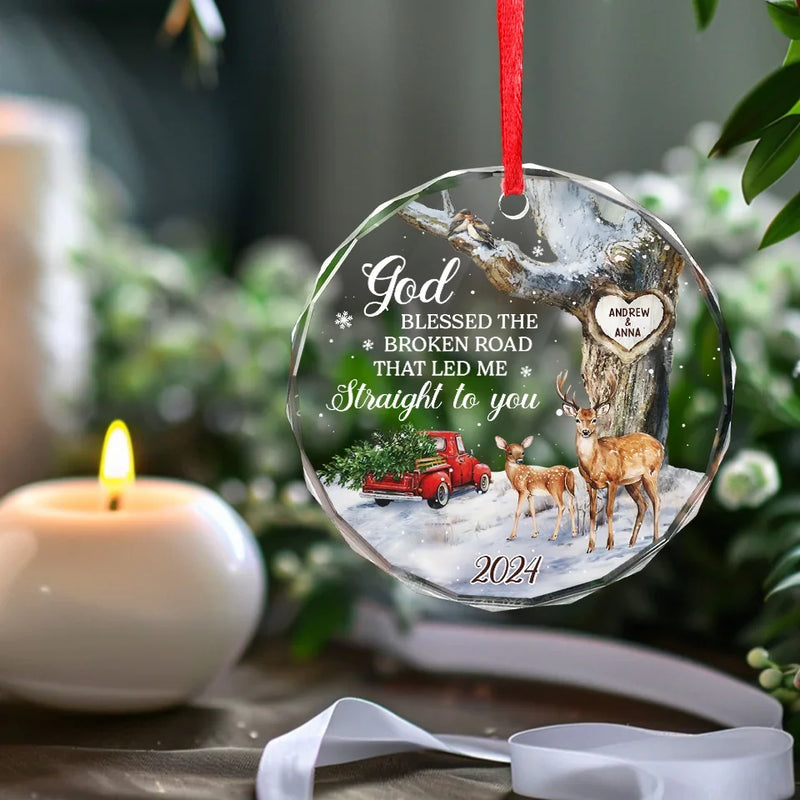 This Ornament Celebrates The Love That Binds Us - Couple Personalized Custom Circle Glass Ornament - Christmas Gift For Husband Wife, Anniversary