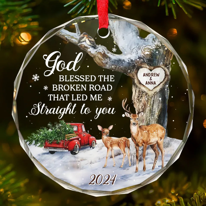 This Ornament Celebrates The Love That Binds Us - Couple Personalized Custom Circle Glass Ornament - Christmas Gift For Husband Wife, Anniversary