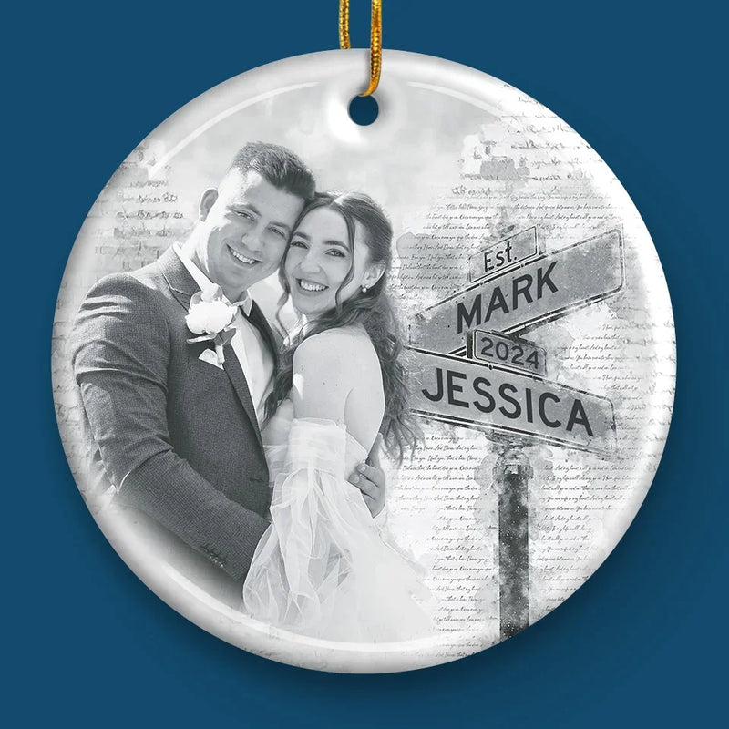 Custom Photo We Create New Traditions Together - Couple Personalized Custom Ornament - Ceramic Round Shaped - Christmas Gift For Husband Wife, Anniversary, First Christmas