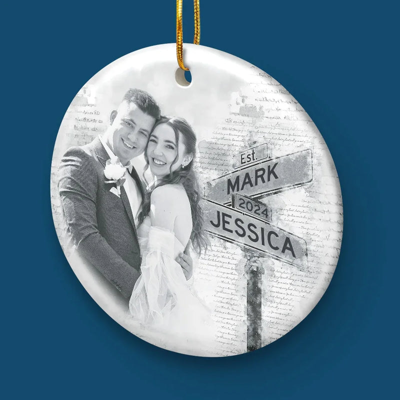 Custom Photo We Create New Traditions Together - Couple Personalized Custom Ornament - Ceramic Round Shaped - Christmas Gift For Husband Wife, Anniversary, First Christmas