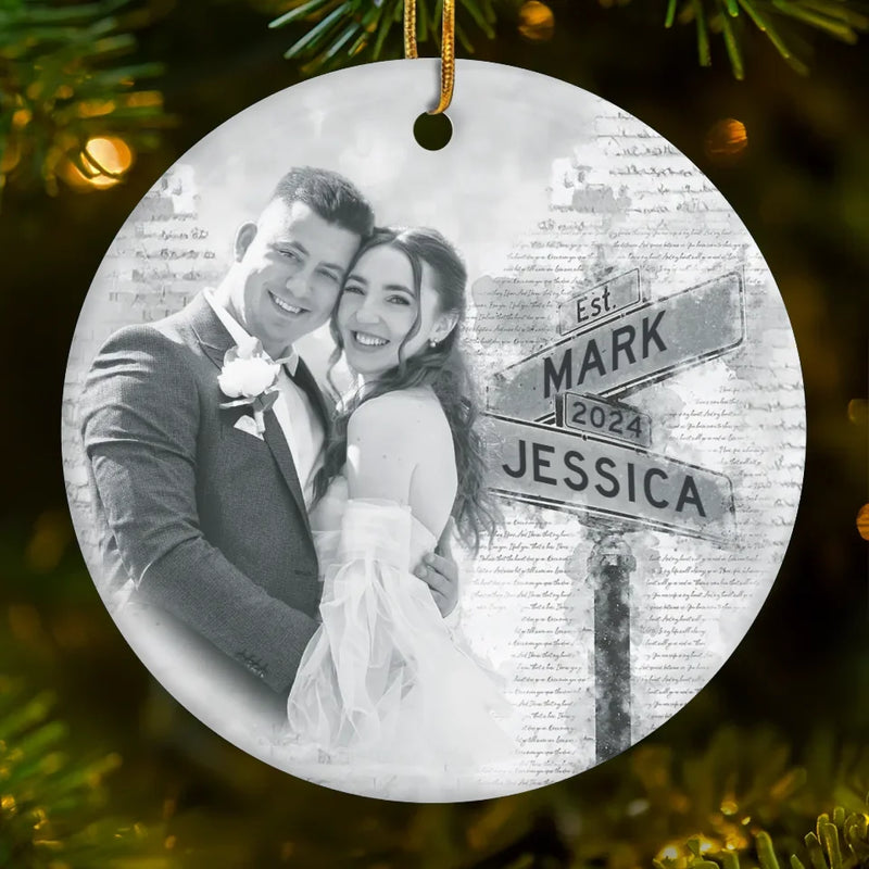 Custom Photo We Create New Traditions Together - Couple Personalized Custom Ornament - Ceramic Round Shaped - Christmas Gift For Husband Wife, Anniversary, First Christmas