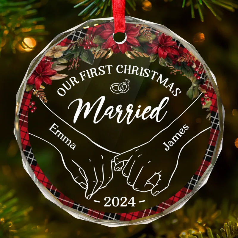 You're My Christmas Past, Present, And Future - Couple Personalized Custom Circle Glass Ornament - Christmas Gift For Husband Wife, Anniversary, First Christmas