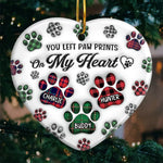 You Left Paw Prints On Our Hearts - Memorial Personalized Custom 3D Inflated Effect Printed Ornament - Ceramic Heart Shaped - Sympathy Gift, Christmas Gift For Pet Owners, Pet Lovers