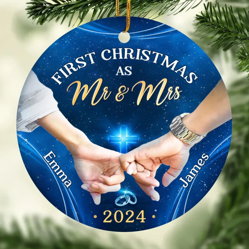 Our First Christmas As A Married Couple - Couple Personalized Custom Ornament - Ceramic Round Shaped - Christmas Gift For Husband Wife, Anniversary, First Christmas