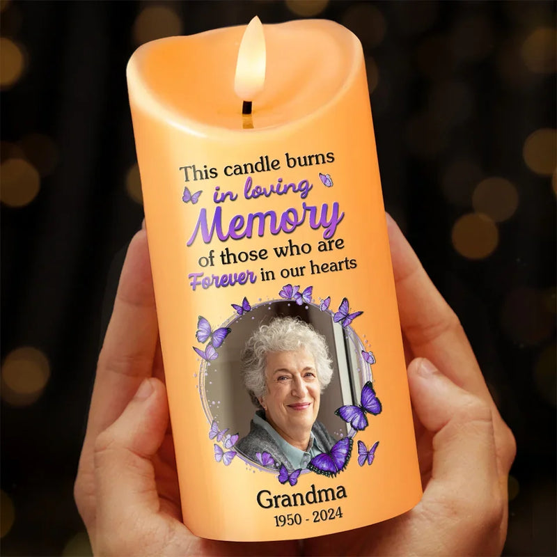 Custom Photo Forever In Our Hearts - Memorial Personalized Custom LED Candle - Sympathy Gift, Christmas Gift For Family Members