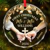 Married And Merry This Christmas - Couple Personalized Custom Circle Glass Ornament - Christmas Gift For Husband Wife, Anniversary, First Christmas
