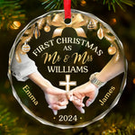 Married And Merry This Christmas - Couple Personalized Custom Circle Glass Ornament - Christmas Gift For Husband Wife, Anniversary, First Christmas