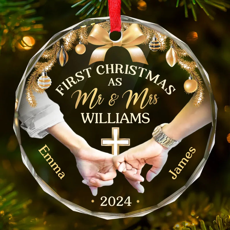Married And Merry This Christmas - Couple Personalized Custom Circle Glass Ornament - Christmas Gift For Husband Wife, Anniversary, First Christmas
