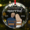 This Christmas Marks The Start Of Our Forever Together - Couple Personalized Custom Circle Glass Ornament - Christmas Gift For Husband Wife, Anniversary, First Christmas