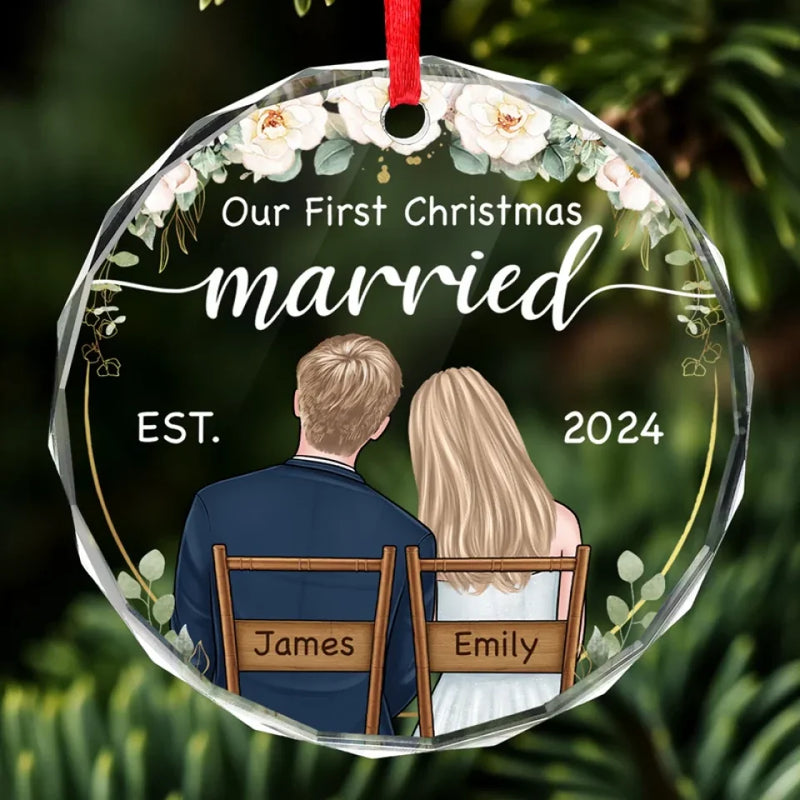 This Christmas Marks The Start Of Our Forever Together - Couple Personalized Custom Circle Glass Ornament - Christmas Gift For Husband Wife, Anniversary, First Christmas