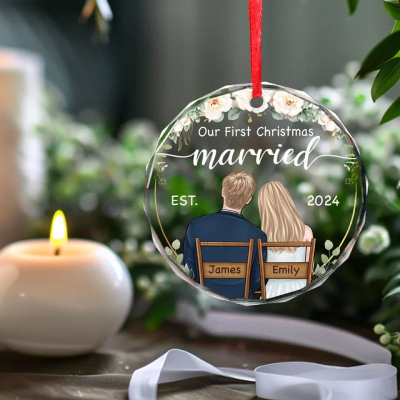 This Christmas Marks The Start Of Our Forever Together - Couple Personalized Custom Circle Glass Ornament - Christmas Gift For Husband Wife, Anniversary, First Christmas