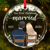 This Christmas Marks The Start Of Our Forever Together - Couple Personalized Custom Circle Glass Ornament - Christmas Gift For Husband Wife, Anniversary, First Christmas