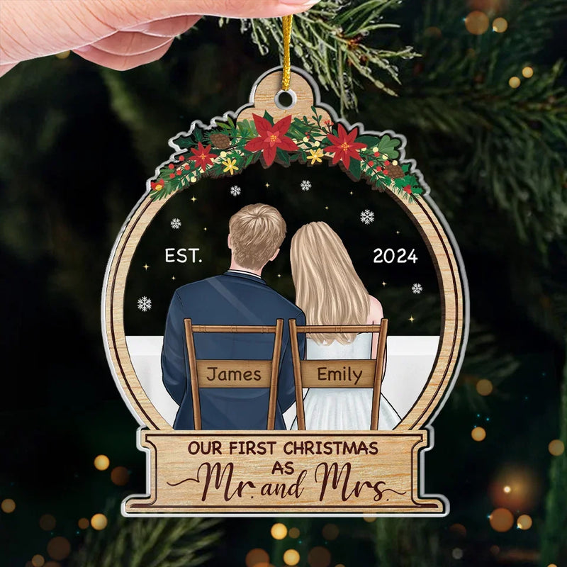 Our First Christmas Engaged - Couple Personalized Custom Ornament - Acrylic Custom Shaped - Christmas Gift For Husband Wife, Anniversary