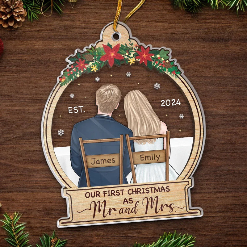 Our First Christmas Engaged - Couple Personalized Custom Ornament - Acrylic Custom Shaped - Christmas Gift For Husband Wife, Anniversary