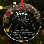 Hand In Hand, We Face The World Together - Bestie Personalized Custom Circle Glass Ornament - Christmas Gift For Best Friends, BFF, Sisters