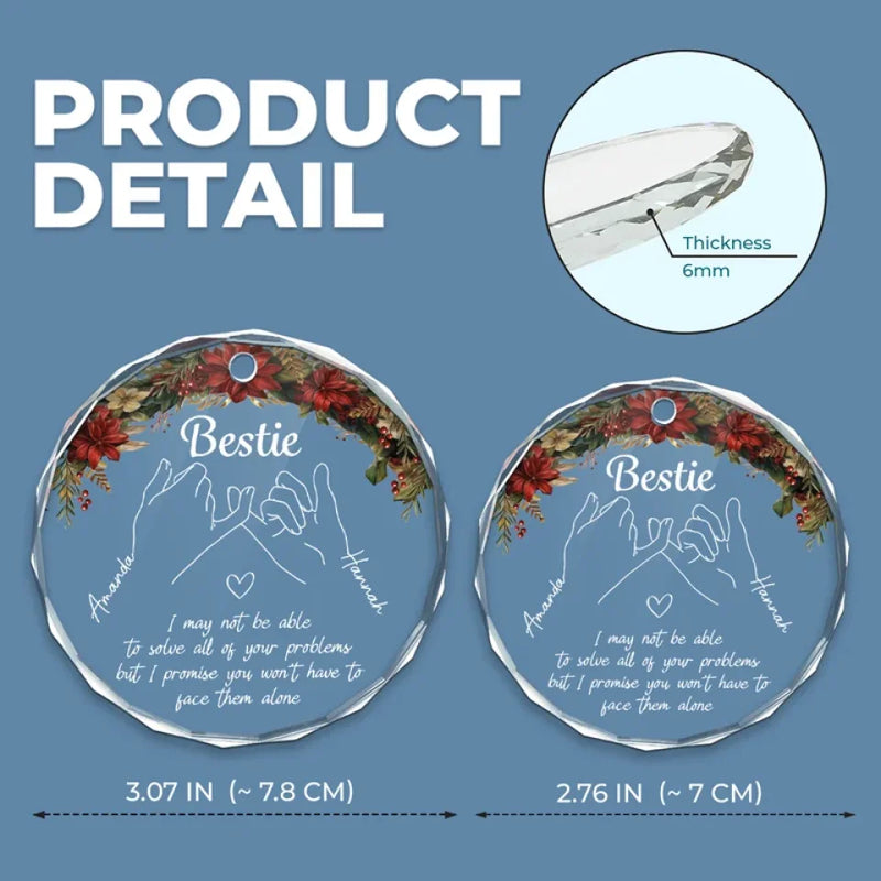 Hand In Hand, We Face The World Together - Bestie Personalized Custom Circle Glass Ornament - Christmas Gift For Best Friends, BFF, Sisters