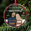 My Love For You Is Evergreen - Couple Personalized Custom Circle Glass Ornament - Christmas Gift For Husband Wife, Anniversary, First Christmas
