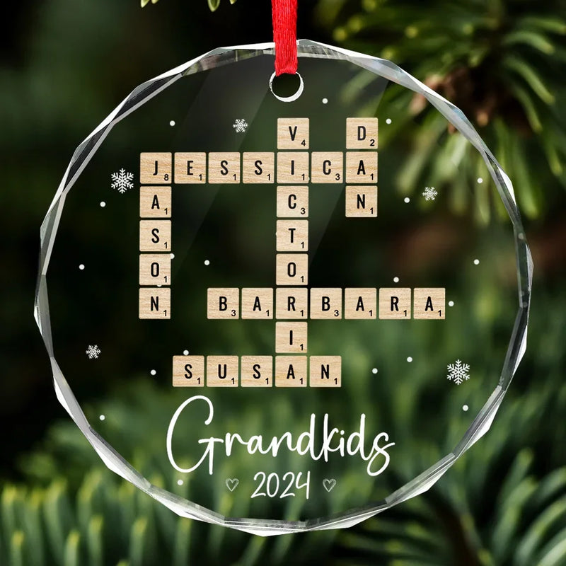 The True Happiness Of Christmas Is Gathering Around Grandma - Family Personalized Custom Circle Glass Ornament - Christmas Gift For Grandma